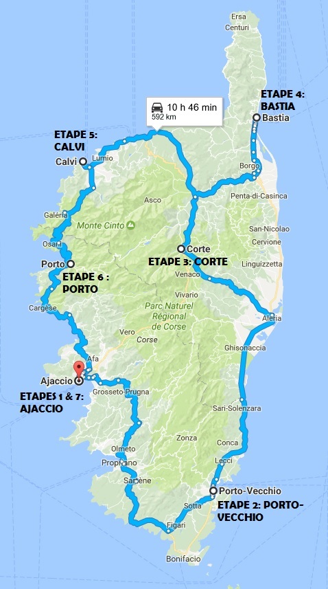 itinéraire tour de Corse 10 jours